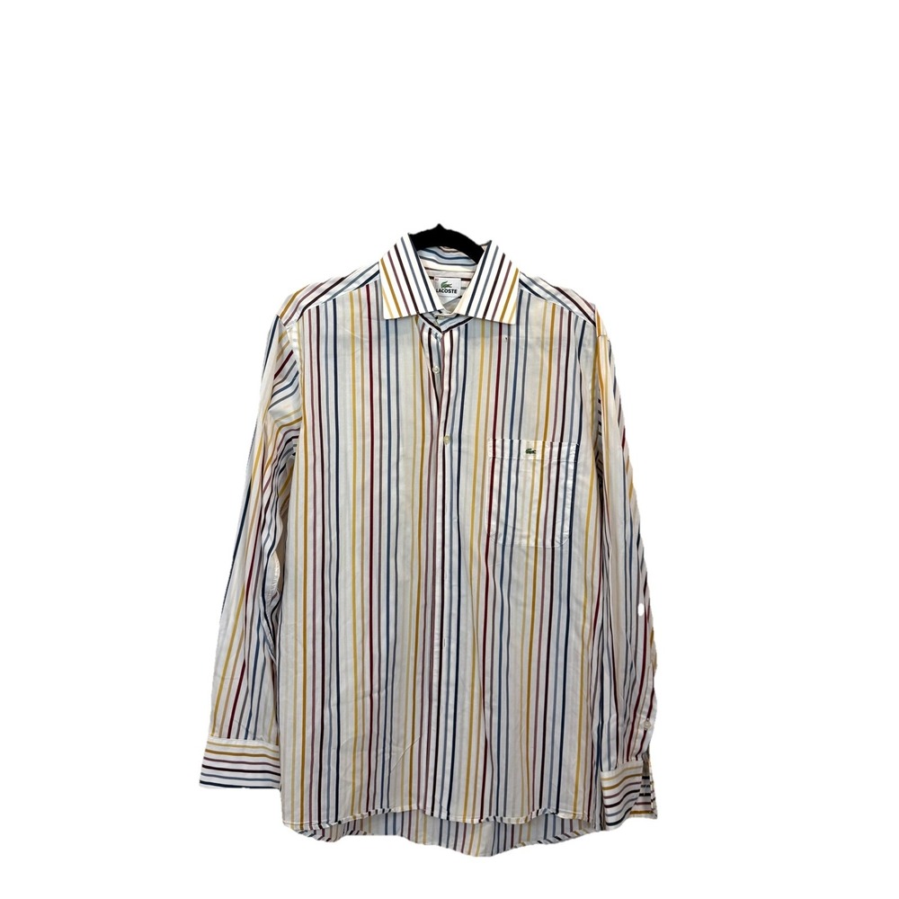 Lacoste Button Down Shirt w/ Pocket Colorful Vertical Striped Men's Sz 40‎ READ